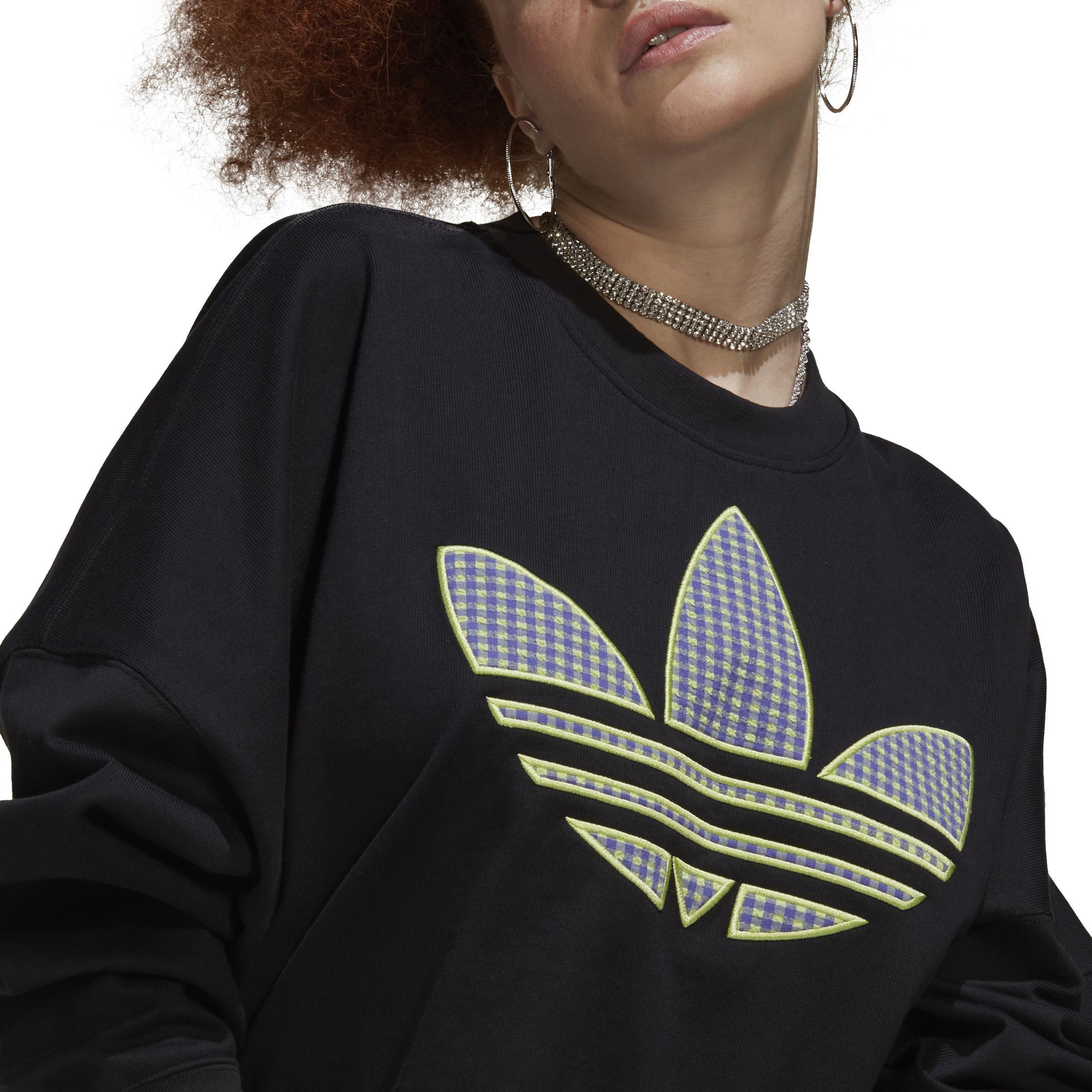 Loose Sweatshirt With Trefoil Application, Black, A901_ONE, large image number 8