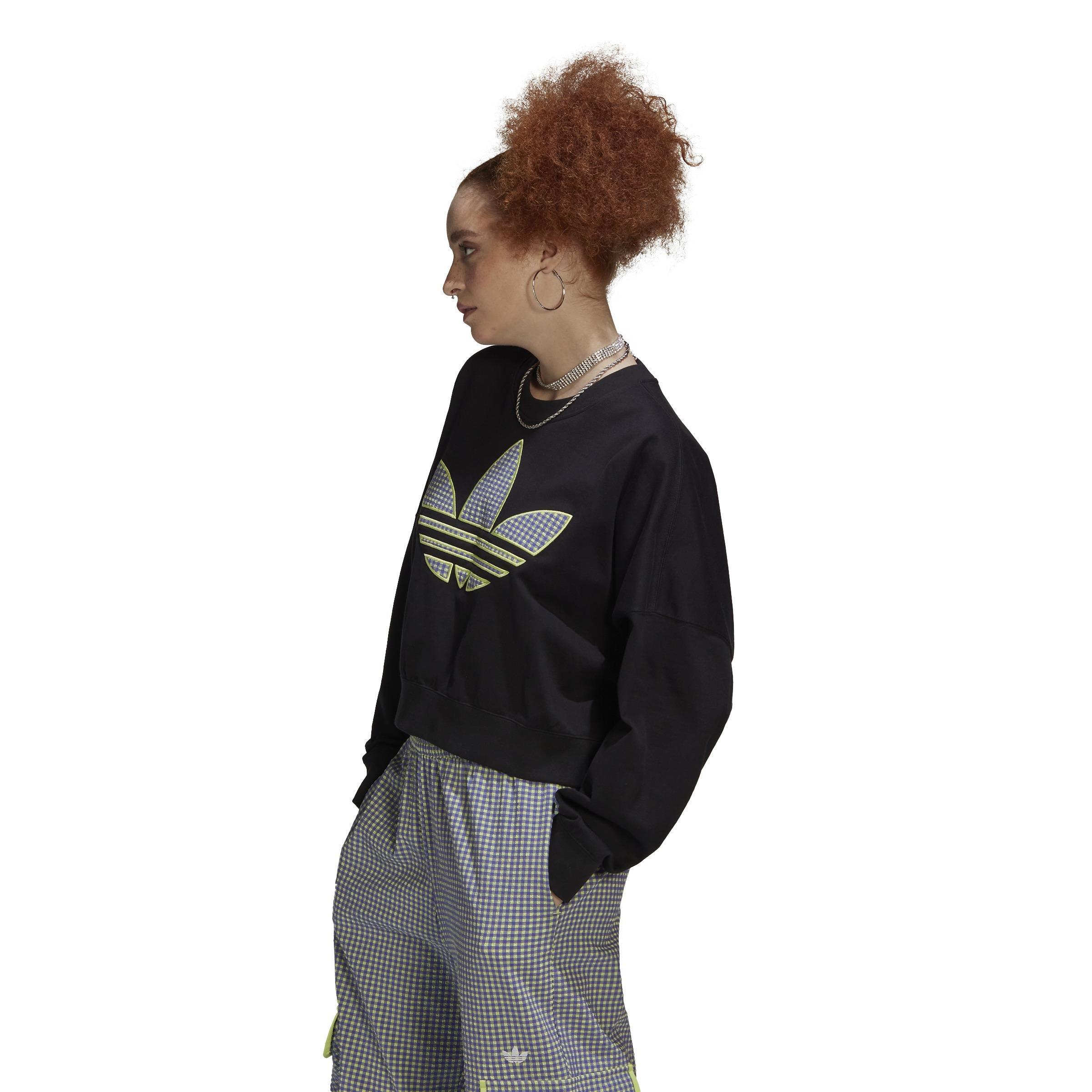 Loose Sweatshirt With Trefoil Application, Black, A901_ONE, large image number 10