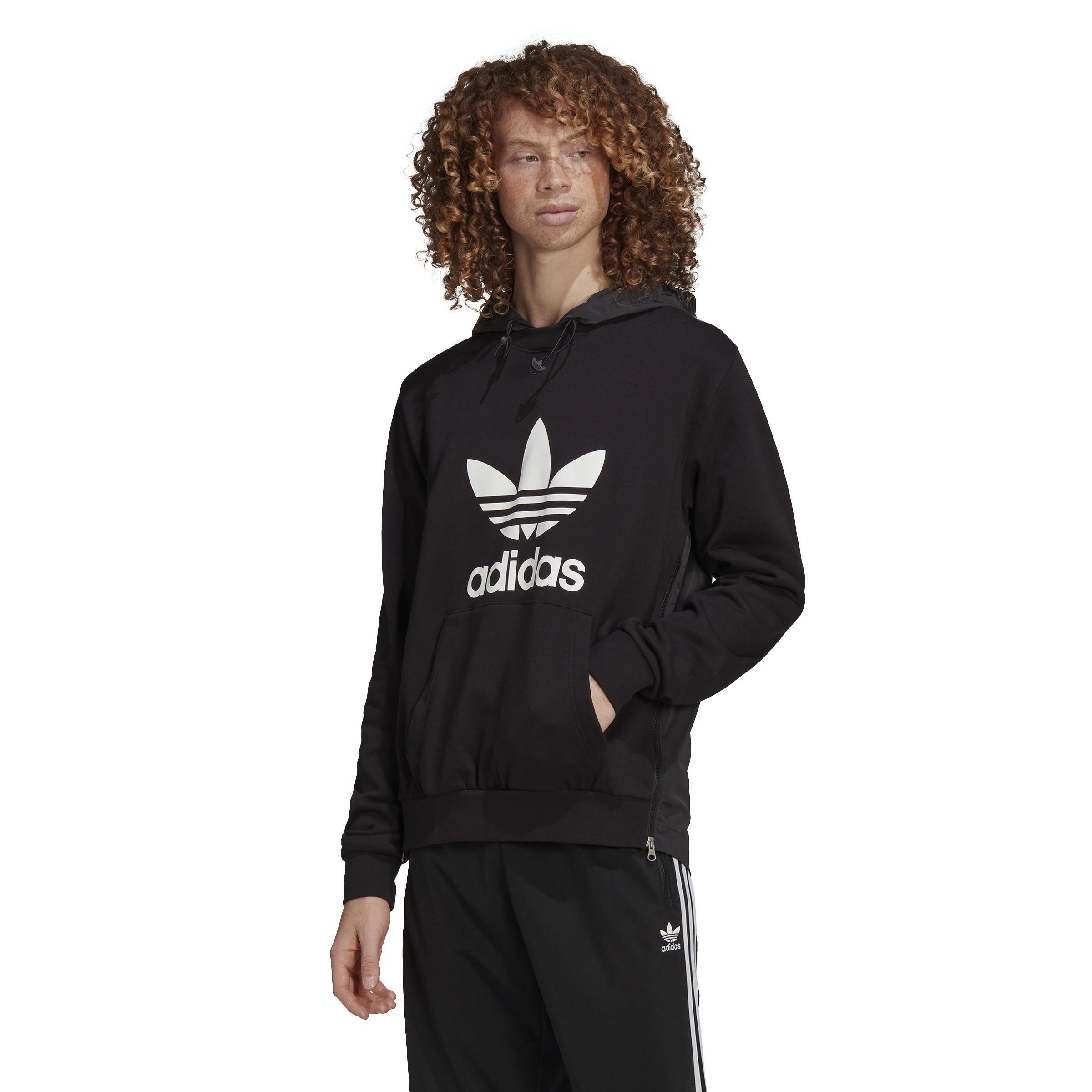 Adidas trefoil hoodie sales black mens