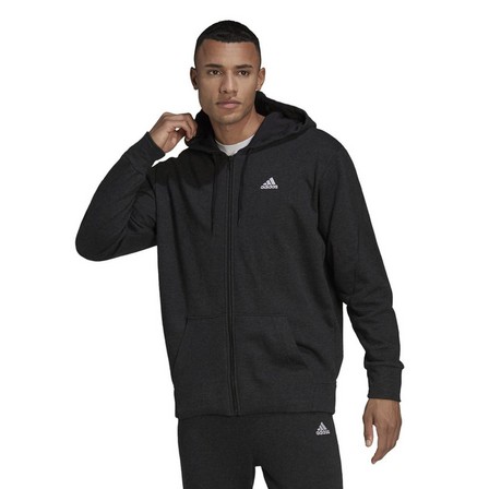 Mens Melange Full-Zip Hooded Sweatshirt, Black, A901_ONE, large image number 0