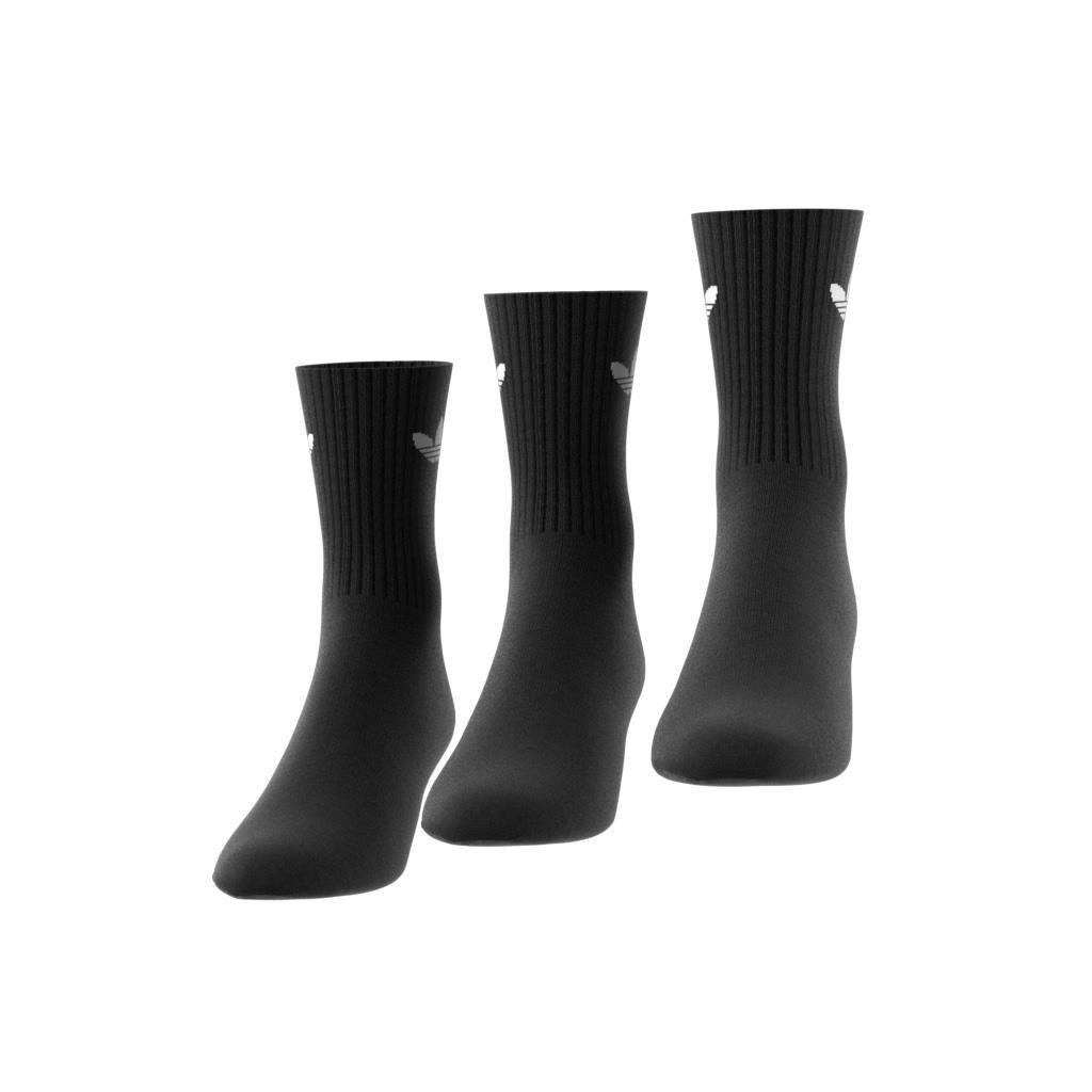 Unisex Cushioned Trefoil Mid-Cut Crew Socks 3 Pairs, Black, A901_ONE, medium