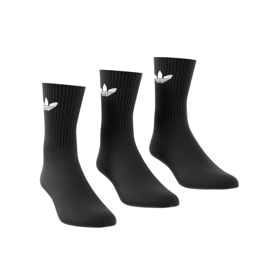Unisex Cushioned Trefoil Mid-Cut Crew Socks 3 Pairs, Black, A901_ONE, medium