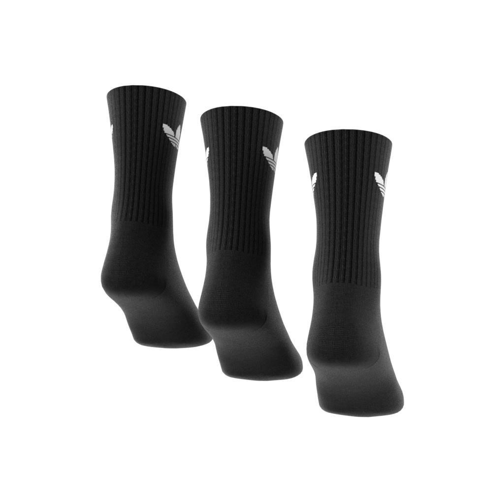 Unisex Cushioned Trefoil Mid-Cut Crew Socks 3 Pairs, Black, A901_ONE, medium