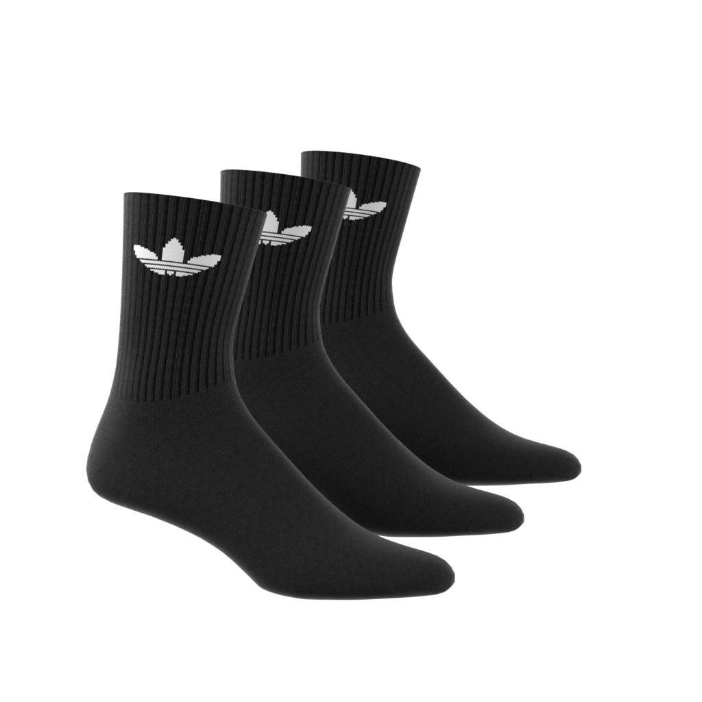 Unisex Cushioned Trefoil Mid-Cut Crew Socks 3 Pairs, Black, A901_ONE, large image number 3