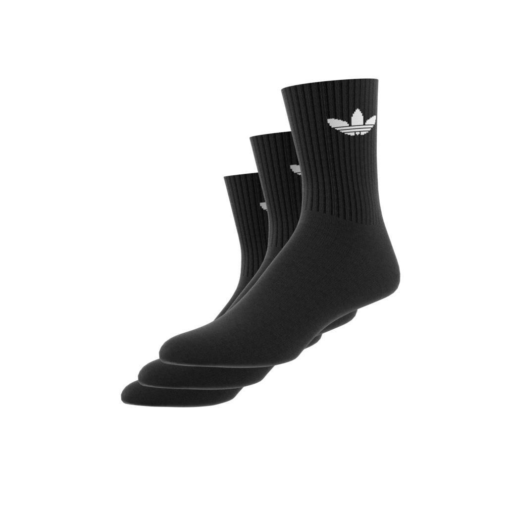 Unisex Cushioned Trefoil Mid-Cut Crew Socks 3 Pairs, Black, A901_ONE, large image number 4