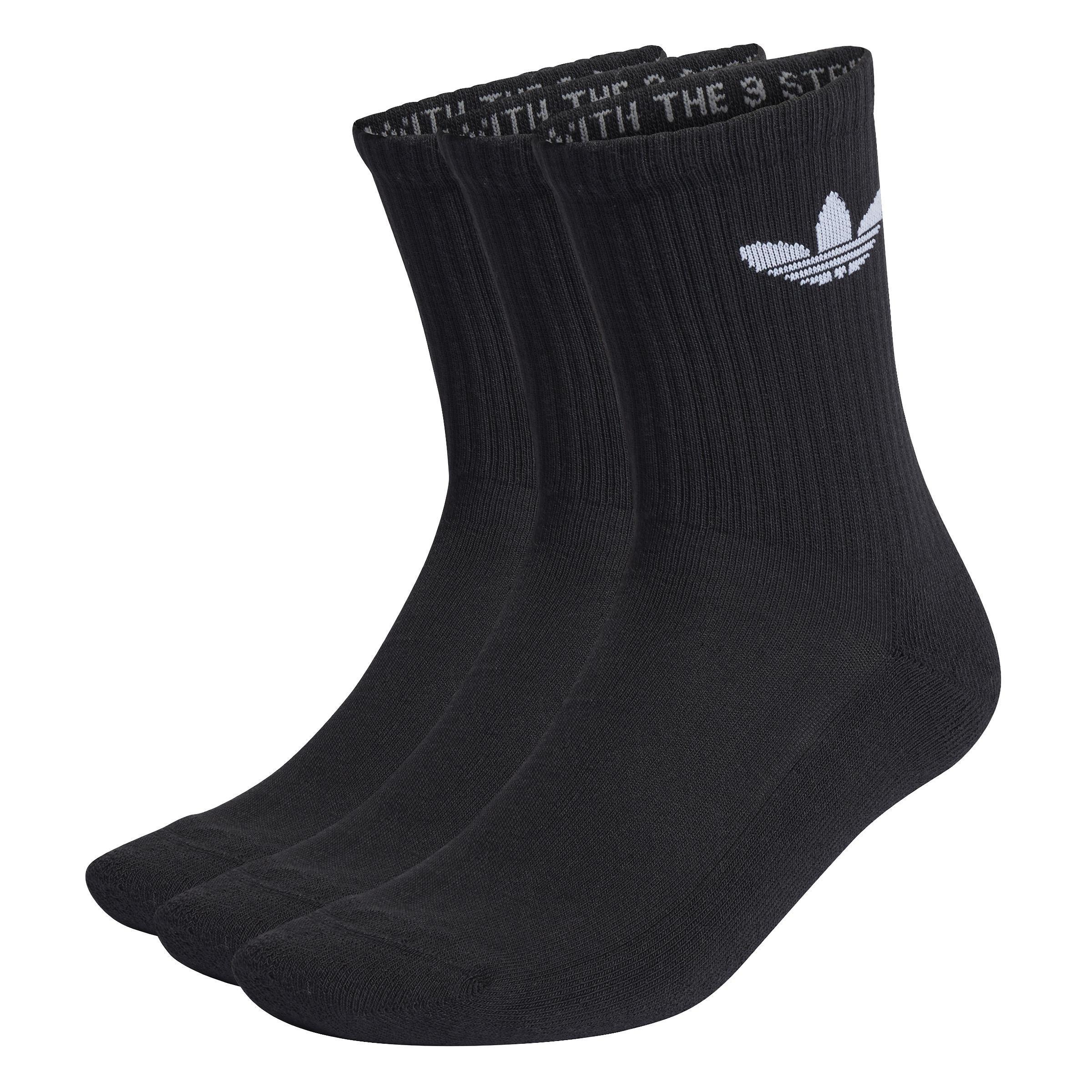 Unisex Cushioned Trefoil Mid-Cut Crew Socks 3 Pairs, Black, A901_ONE, large image number 6