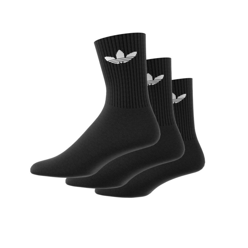 Unisex Cushioned Trefoil Mid-Cut Crew Socks 3 Pairs, Black, A901_ONE, large image number 7