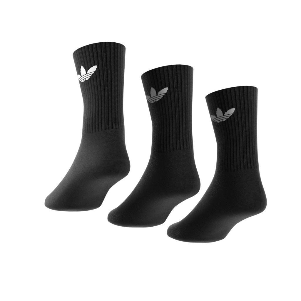 Unisex Cushioned Trefoil Mid-Cut Crew Socks 3 Pairs, Black, A901_ONE, large image number 8