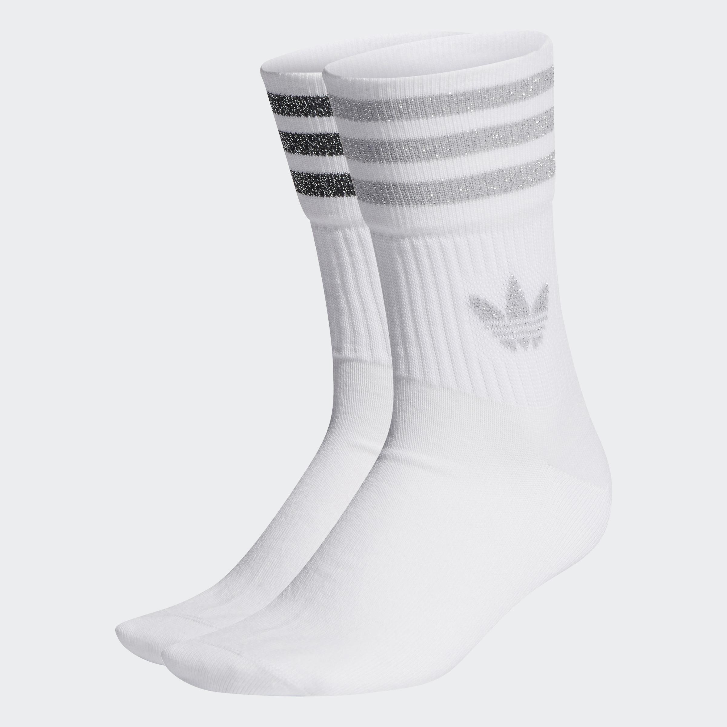 Mid-Cut Glitter Crew Socks 2 Pairs, White, A901_ONE, medium
