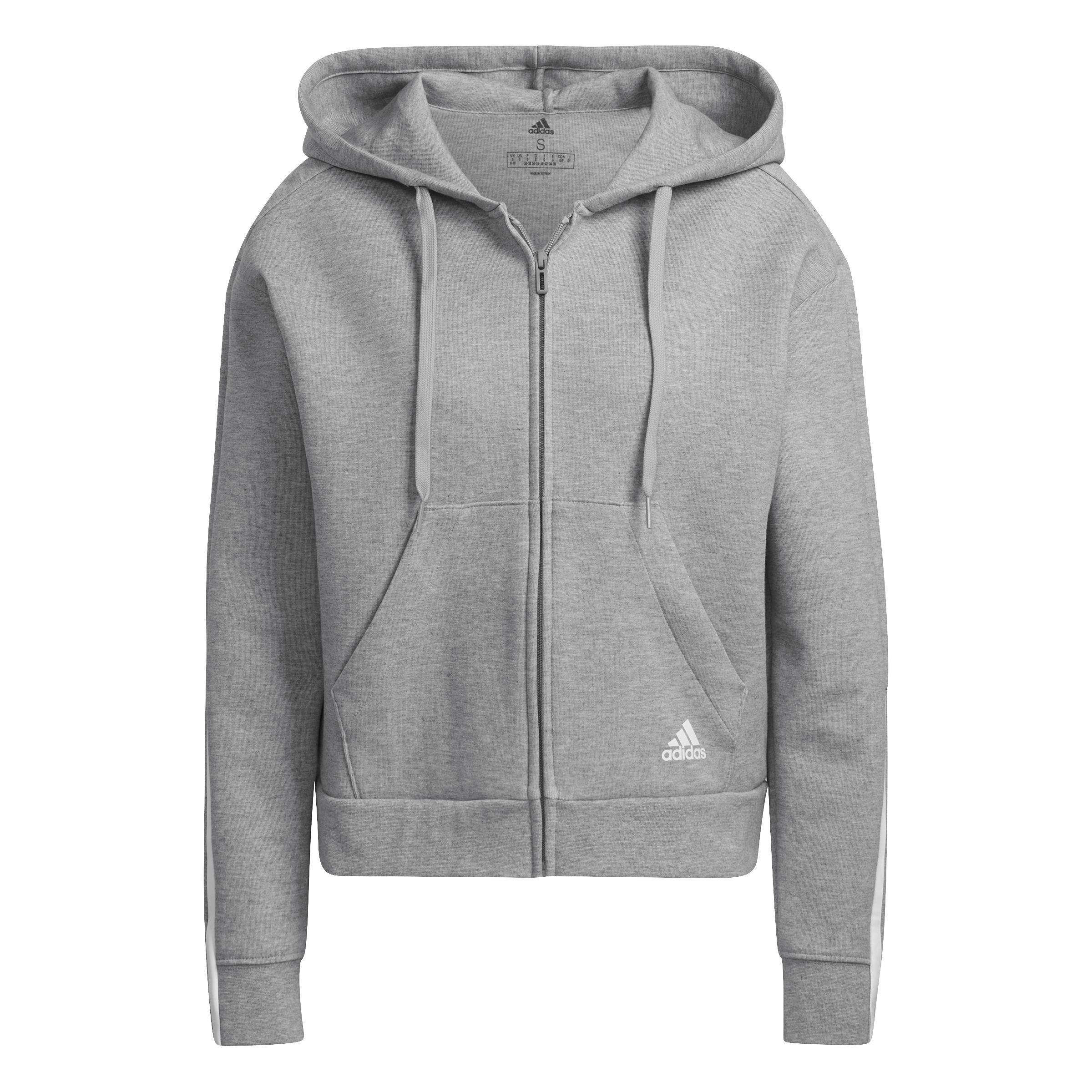 Essentials Loose-Cut 3-Stripes Full-Zip Hoodie, Grey, A901_ONE, large image number 0