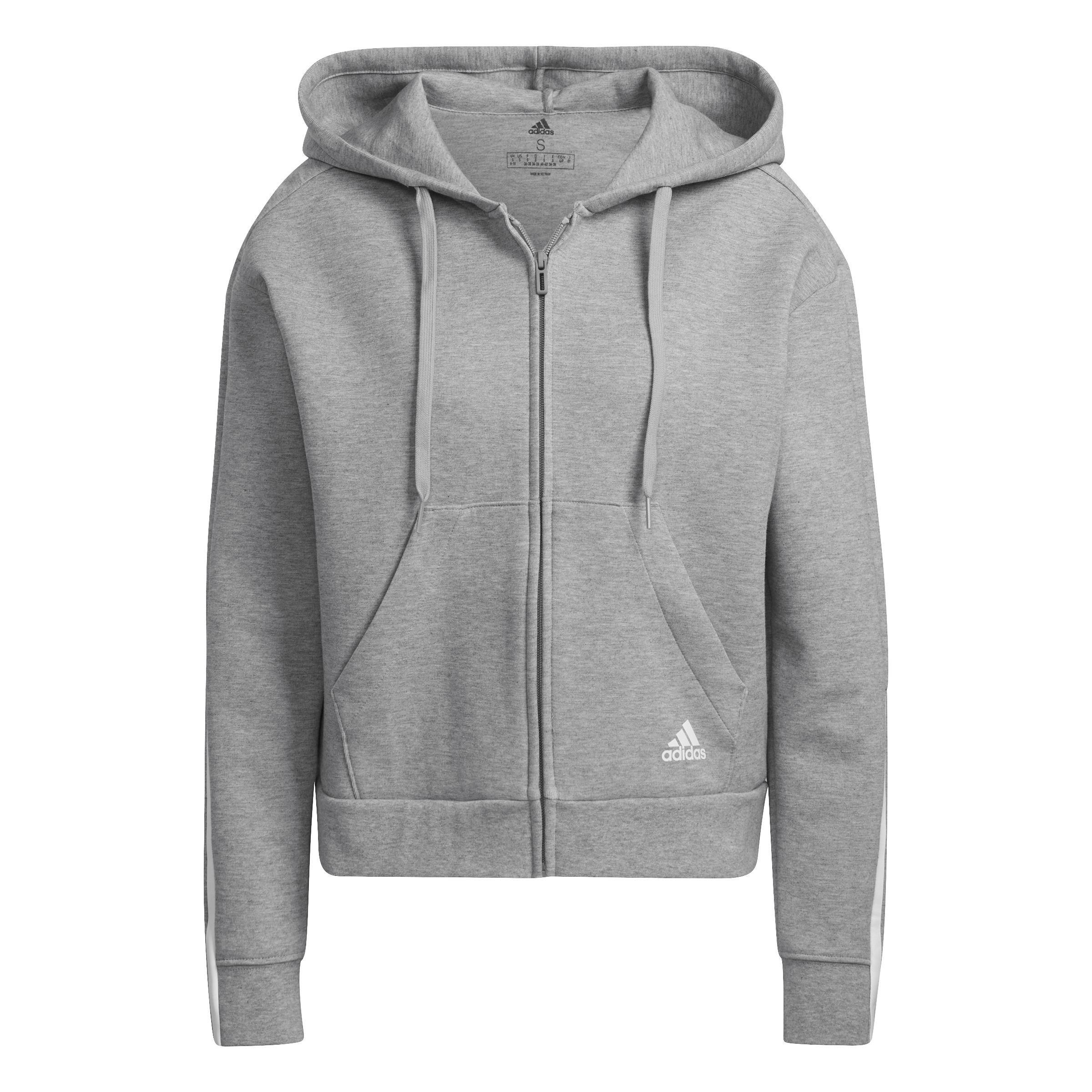 Essentials Loose-Cut 3-Stripes Full-Zip Hoodie, Grey, A901_ONE, large image number 2