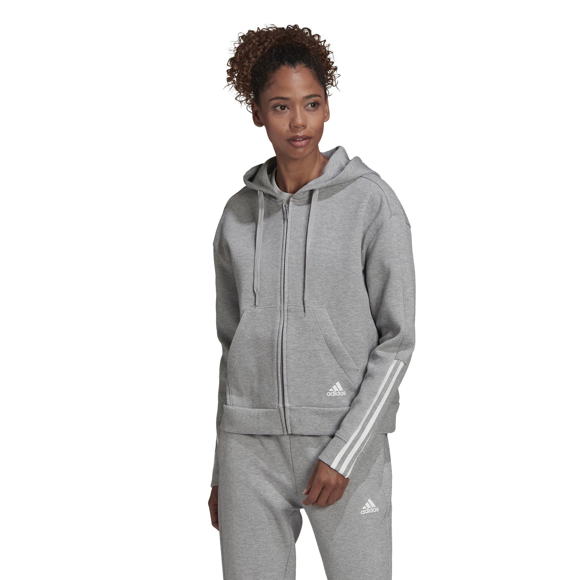 Essentials Loose-Cut 3-Stripes Full-Zip Hoodie, Grey, A901_ONE, large image number 13