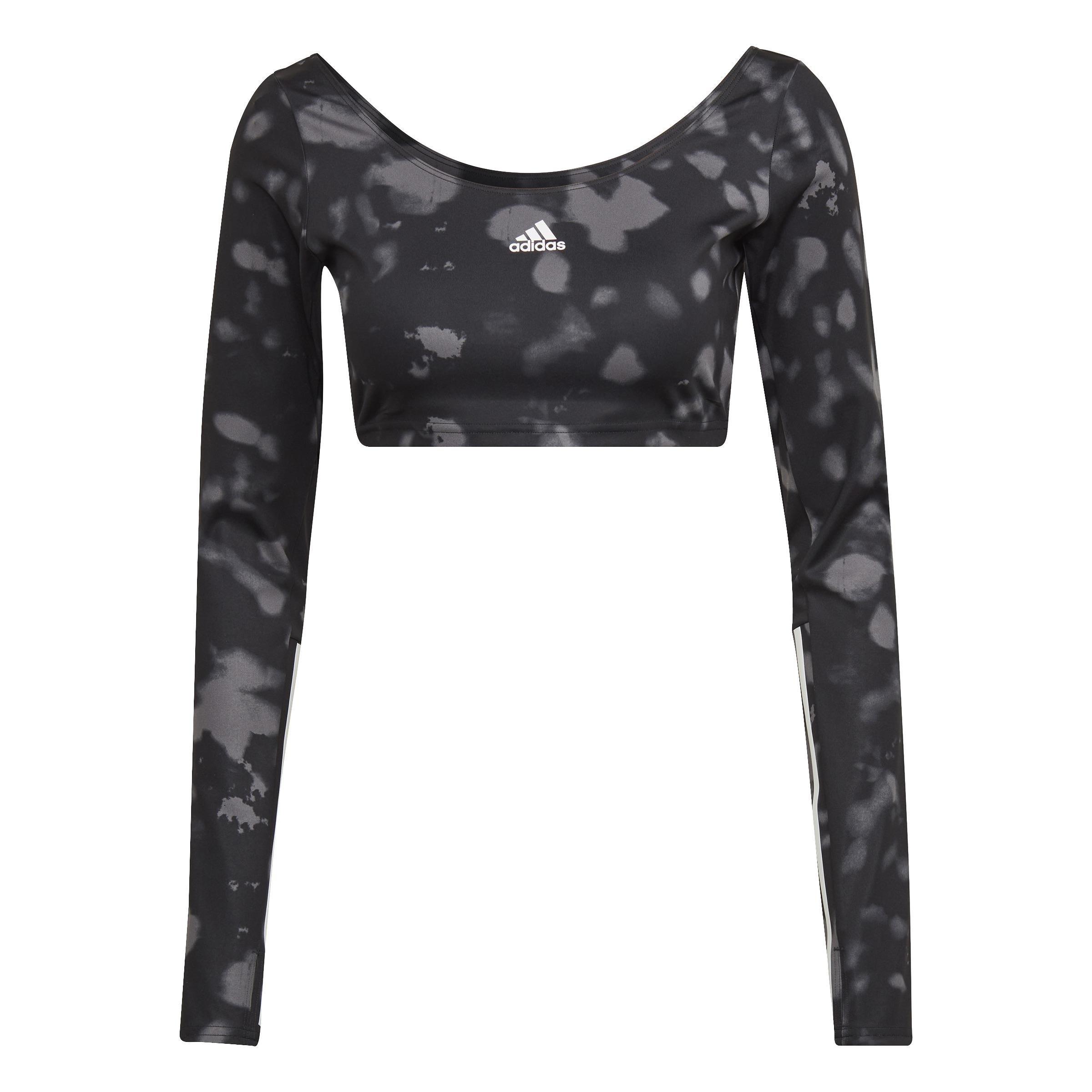 Hyperglam Cut 3-Stripes Long Sleeve Crop Top, Black, A901_ONE, large image number 0