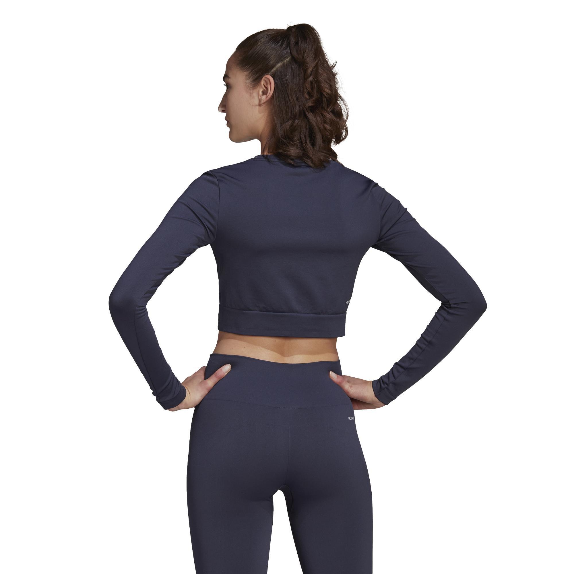 Aeroknit Seamless Fitted Cropped Long-Sleeve Top, Blue, A901_ONE, large image number 1