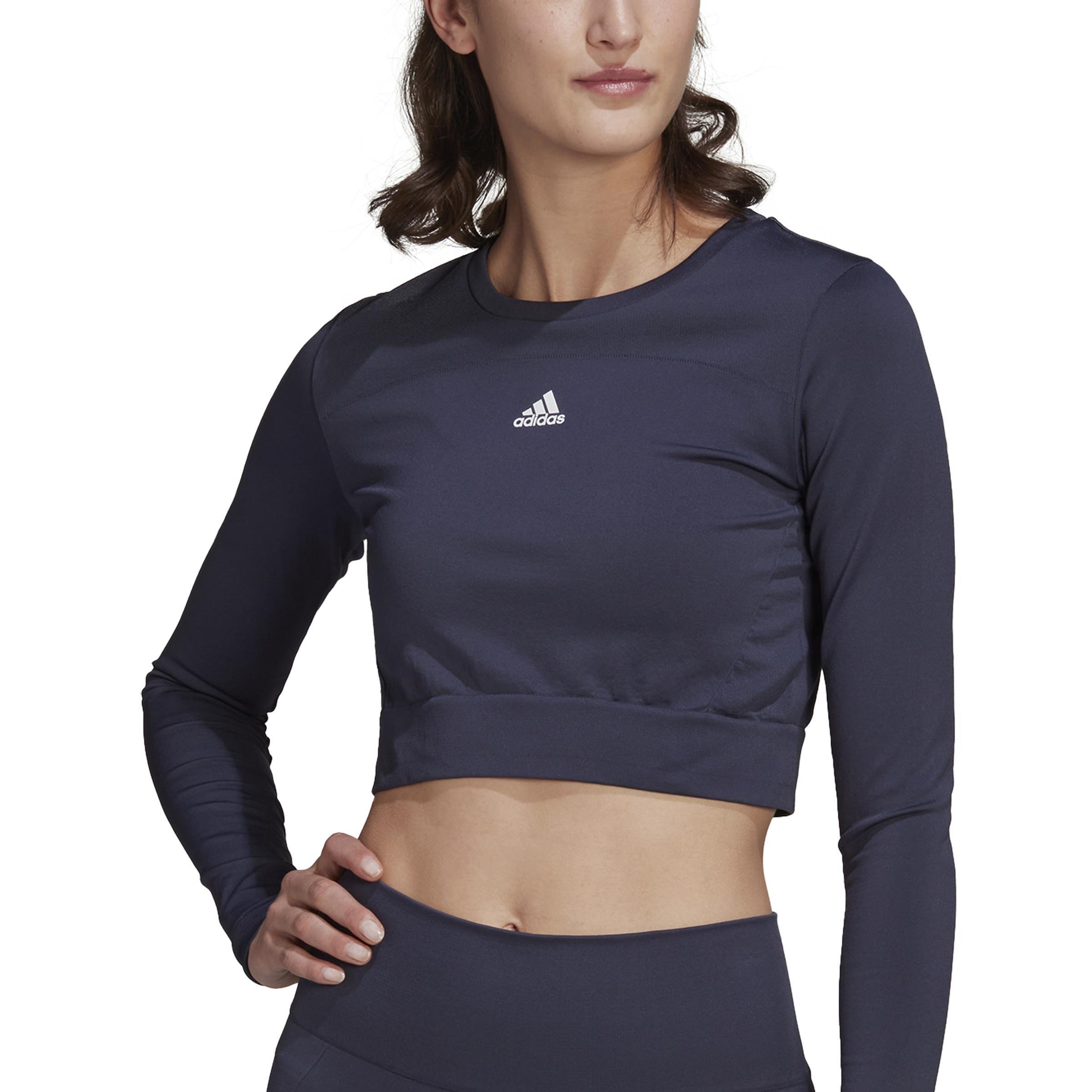 Aeroknit Seamless Fitted Cropped Long-Sleeve Top, Blue, A901_ONE, large image number 2