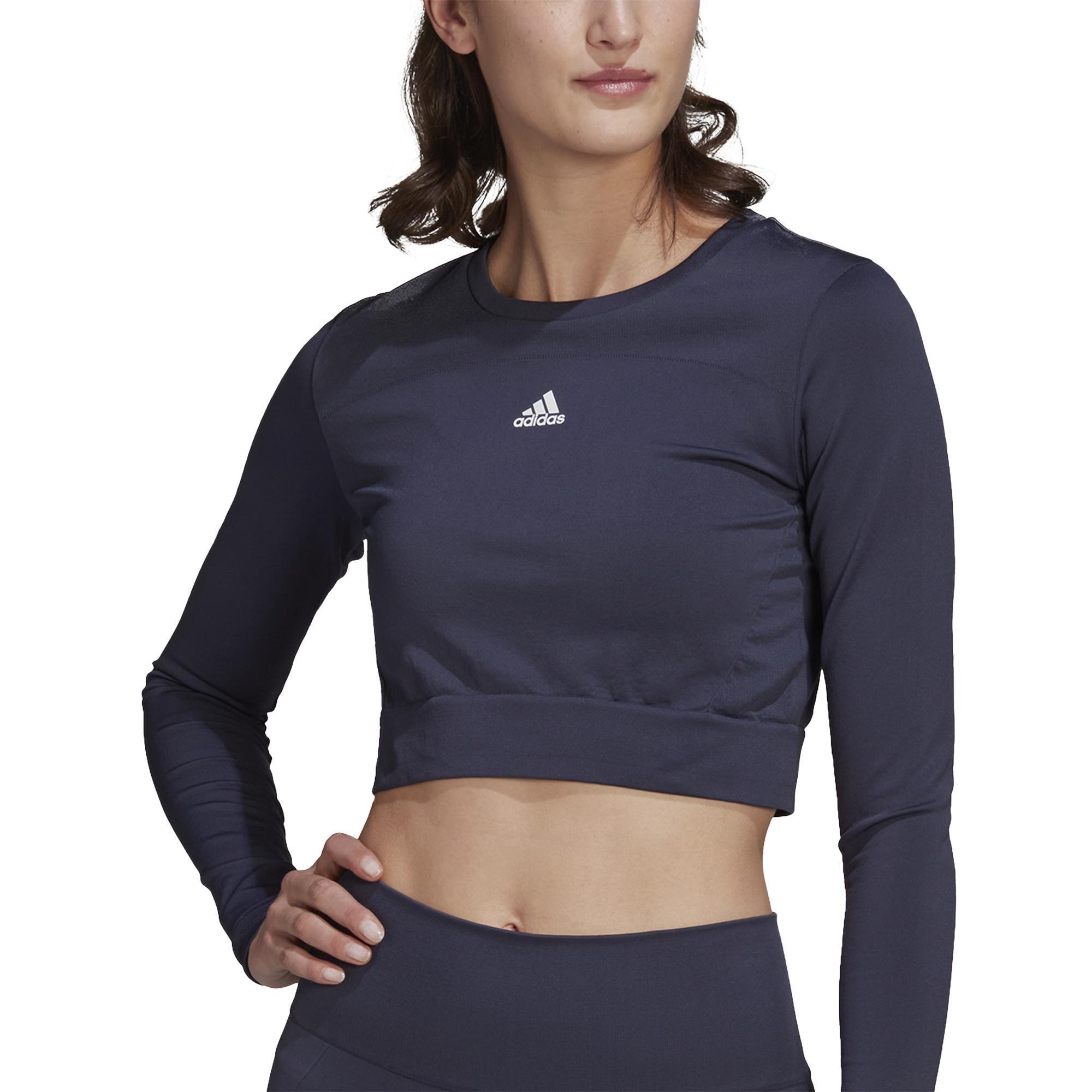 Aeroknit Seamless Fitted Cropped Long-Sleeve Top, Blue, A901_ONE, large image number 3