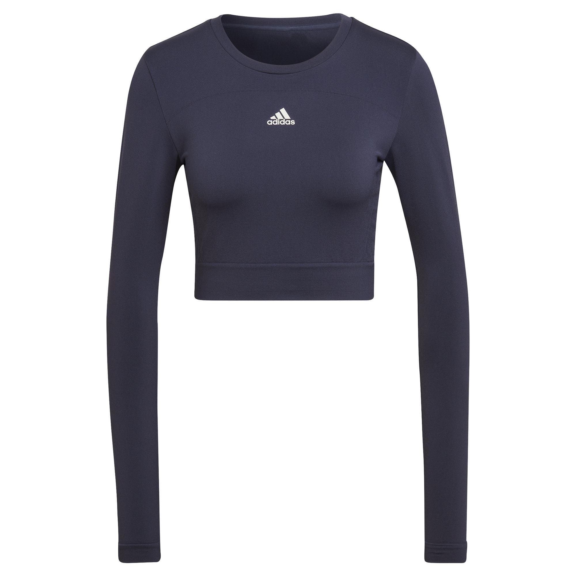 Aeroknit Seamless Fitted Cropped Long-Sleeve Top, Blue, A901_ONE, large image number 4