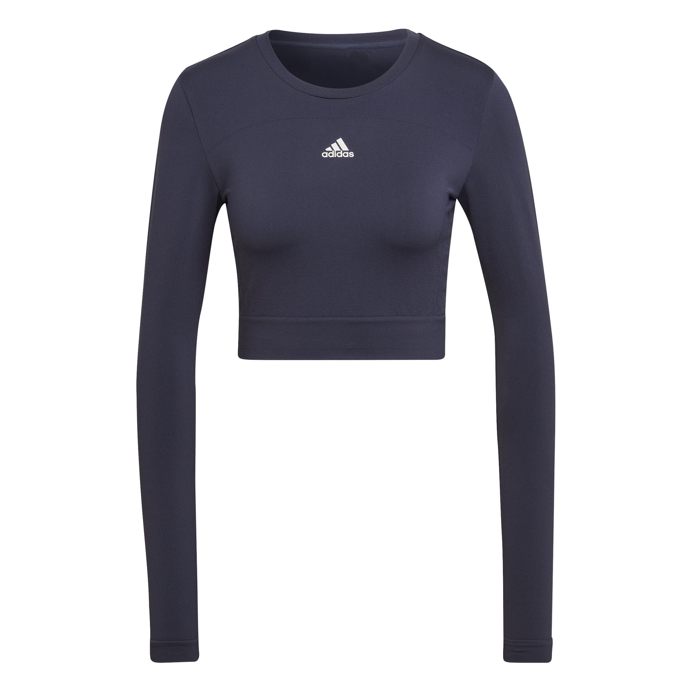 Aeroknit Seamless Fitted Cropped Long-Sleeve Top, Blue, A901_ONE, large image number 7