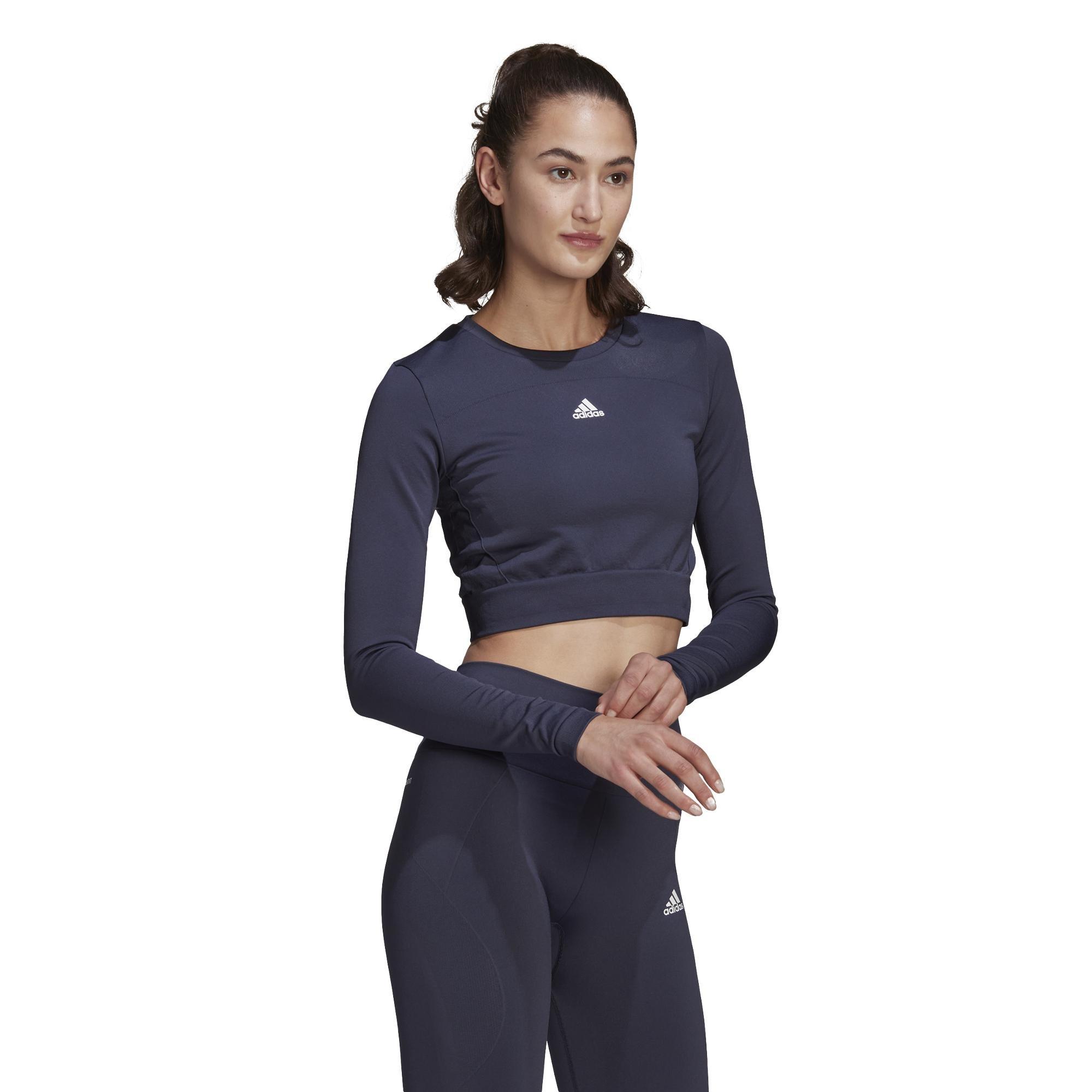 Aeroknit Seamless Fitted Cropped Long-Sleeve Top, Blue, A901_ONE, large image number 16