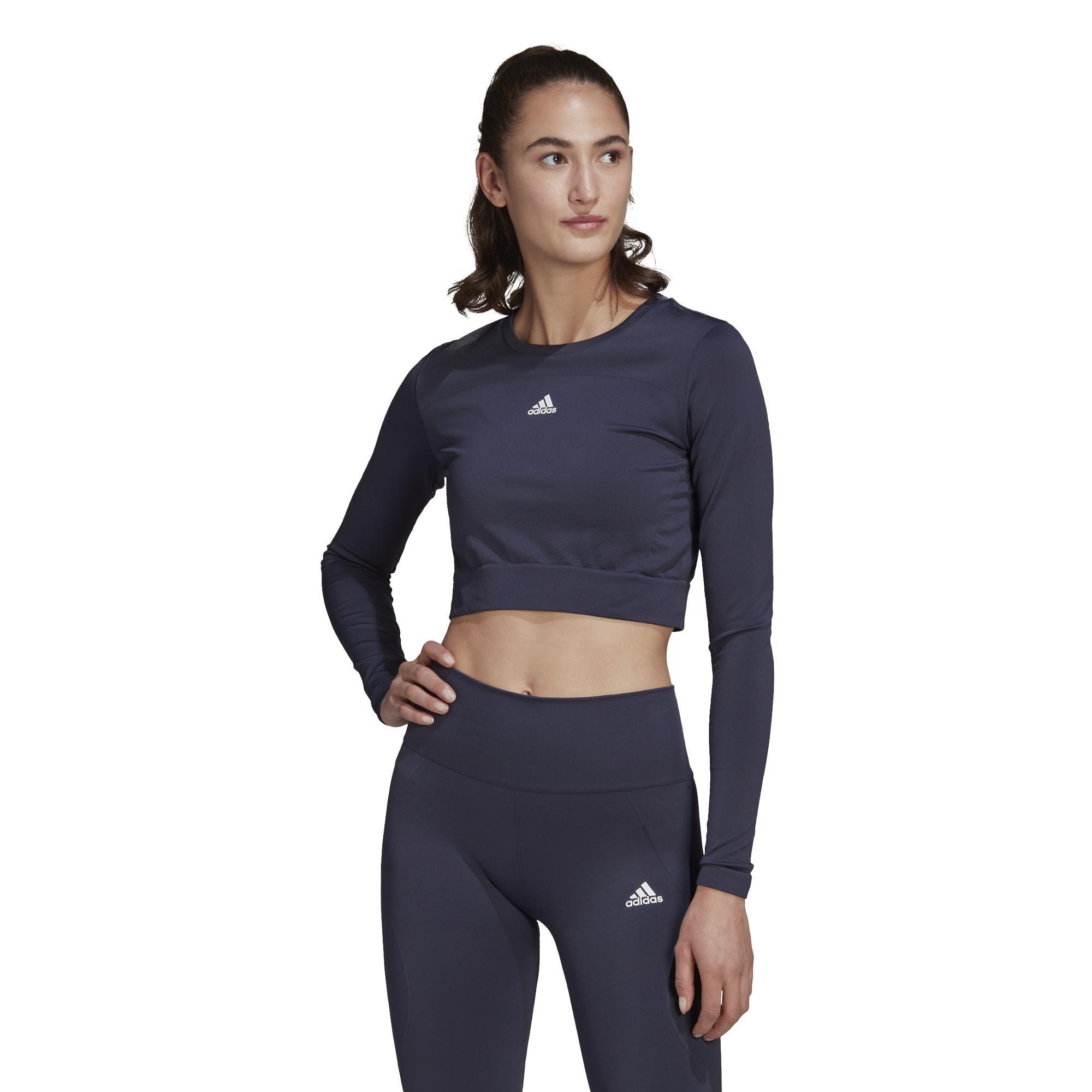 Aeroknit Seamless Fitted Cropped Long-Sleeve Top, Blue, A901_ONE, large image number 19