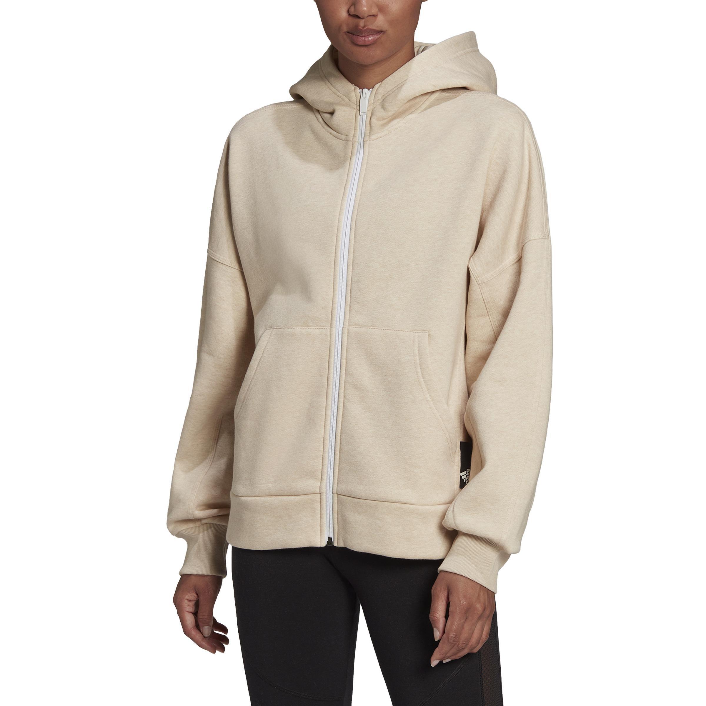 adidas Sportswear Studio Lounge Fleece Hooded Full-Zip Hoodie, Beige, A901_ONE, large image number 0