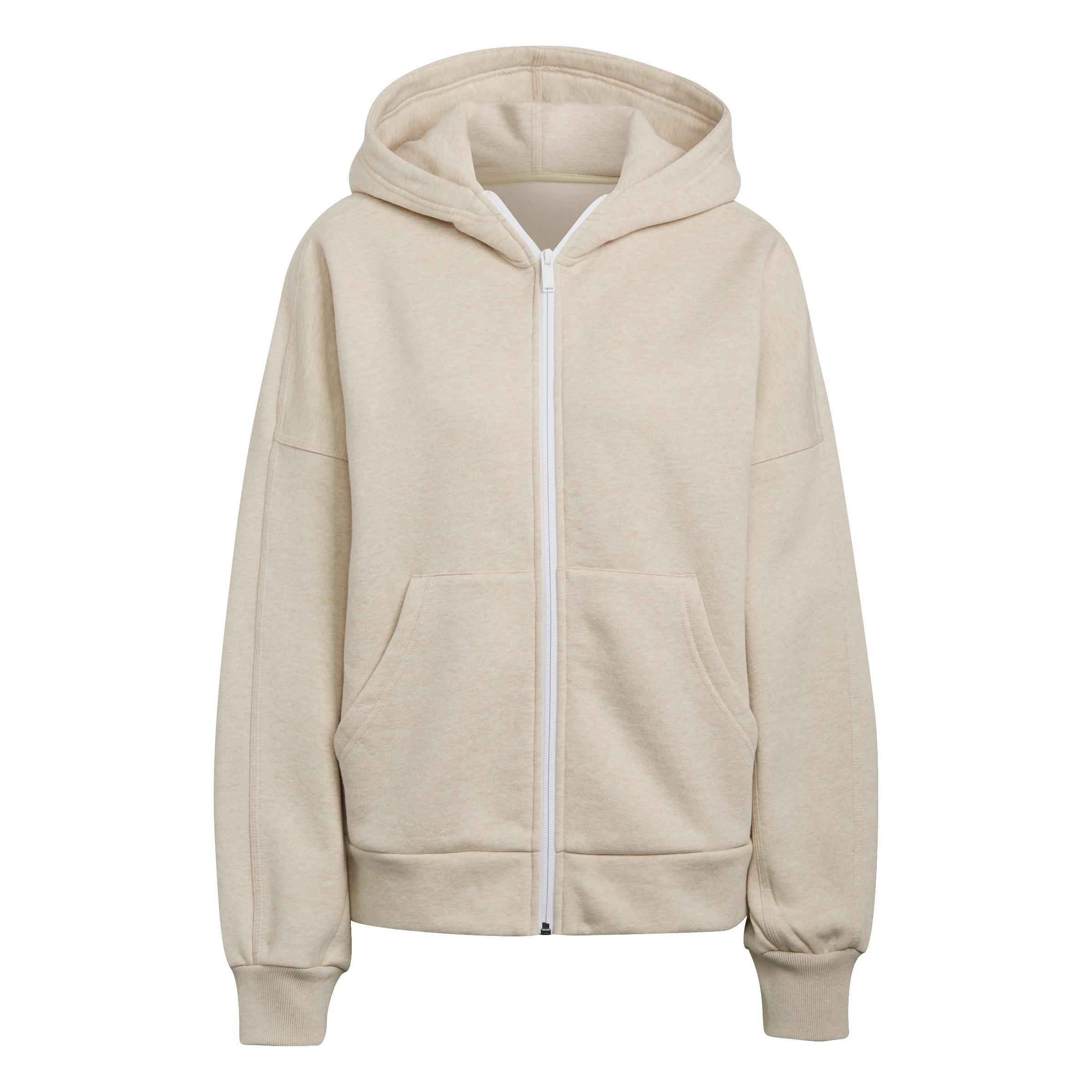 adidas Sportswear Studio Lounge Fleece Hooded Full-Zip Hoodie, Beige, A901_ONE, large image number 1