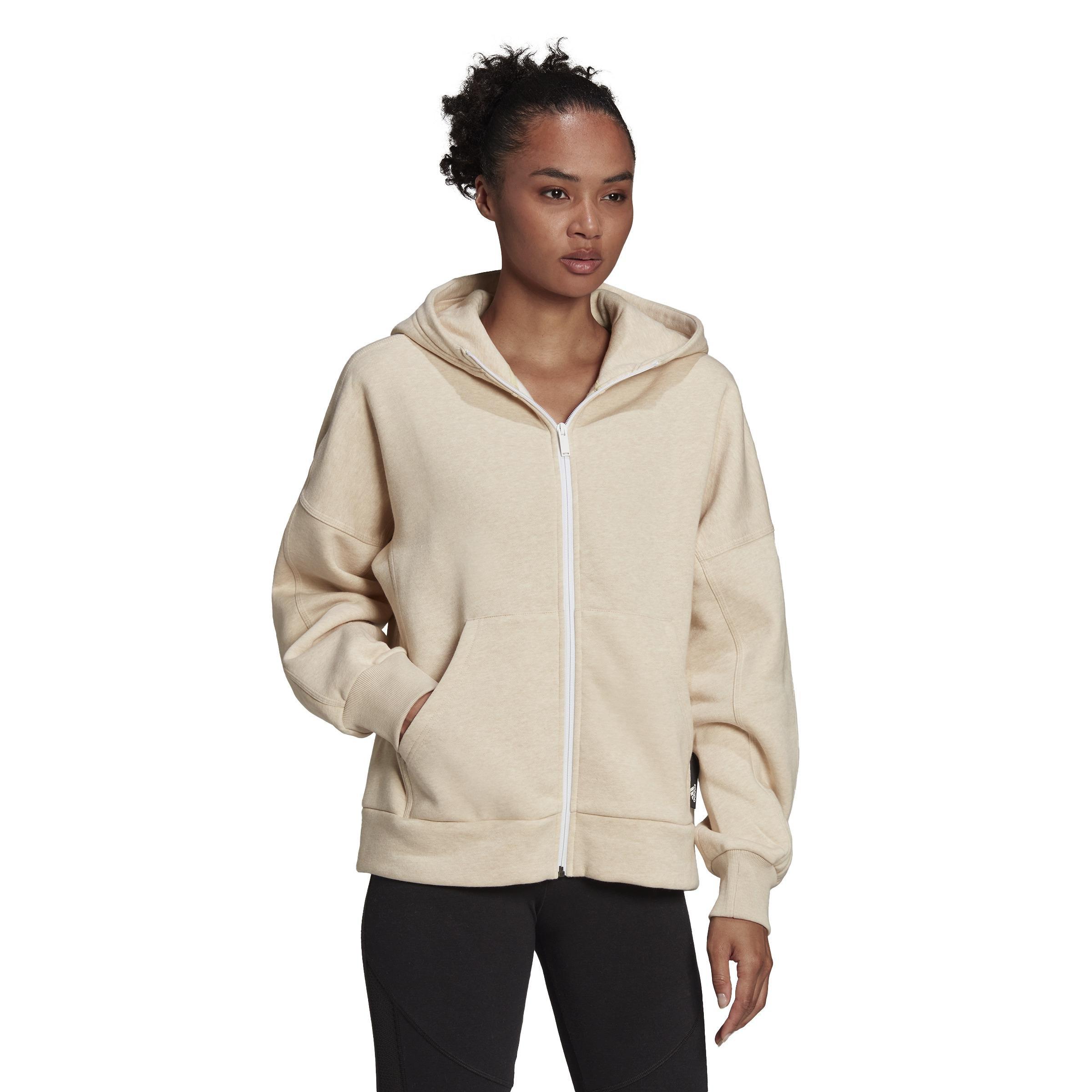adidas Sportswear Studio Lounge Fleece Hooded Full-Zip Hoodie, Beige, A901_ONE, large image number 8