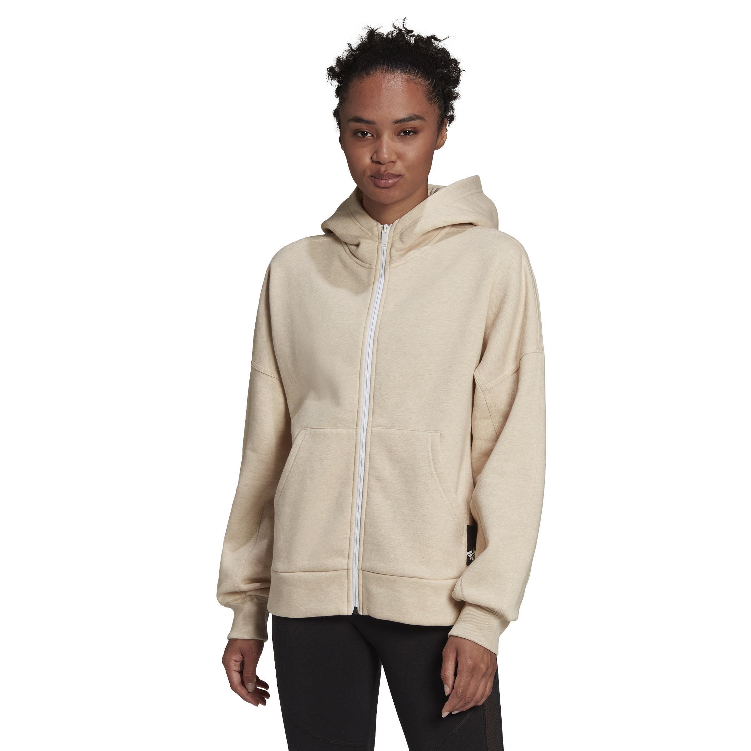 adidas Sportswear Studio Lounge Fleece Hooded Full-Zip Hoodie, Beige, A901_ONE, large image number 15