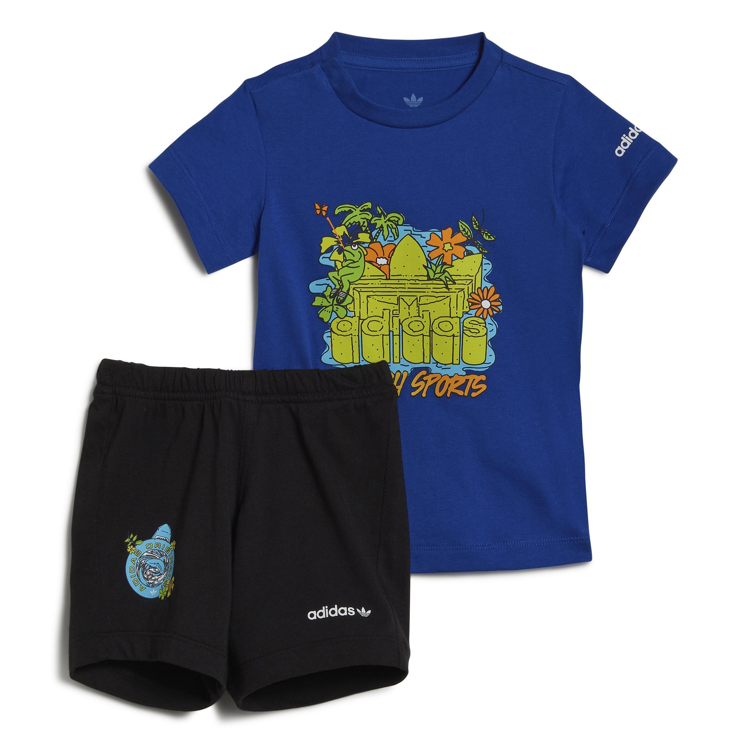 Unisex Kids Graphic Stoked Beach Shorts-And-T-Shirt Set, Blue, A901_ONE, large image number 0