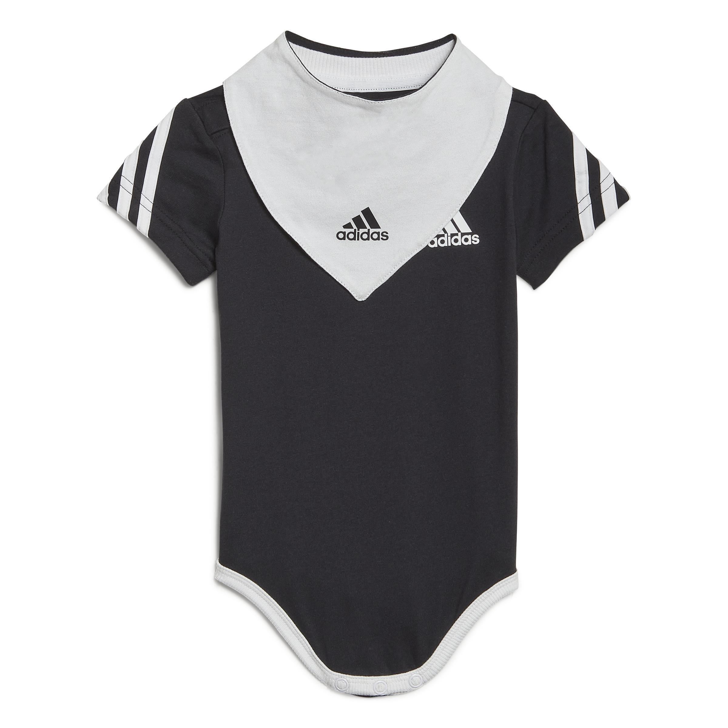 Unisex Kids 3-Stripes Onesie With Bib, Black, , large image number 0