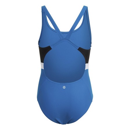 Kids Girls Colorblock 3-Stripes Swimsuit, Blue, A901_ONE, large image number 2