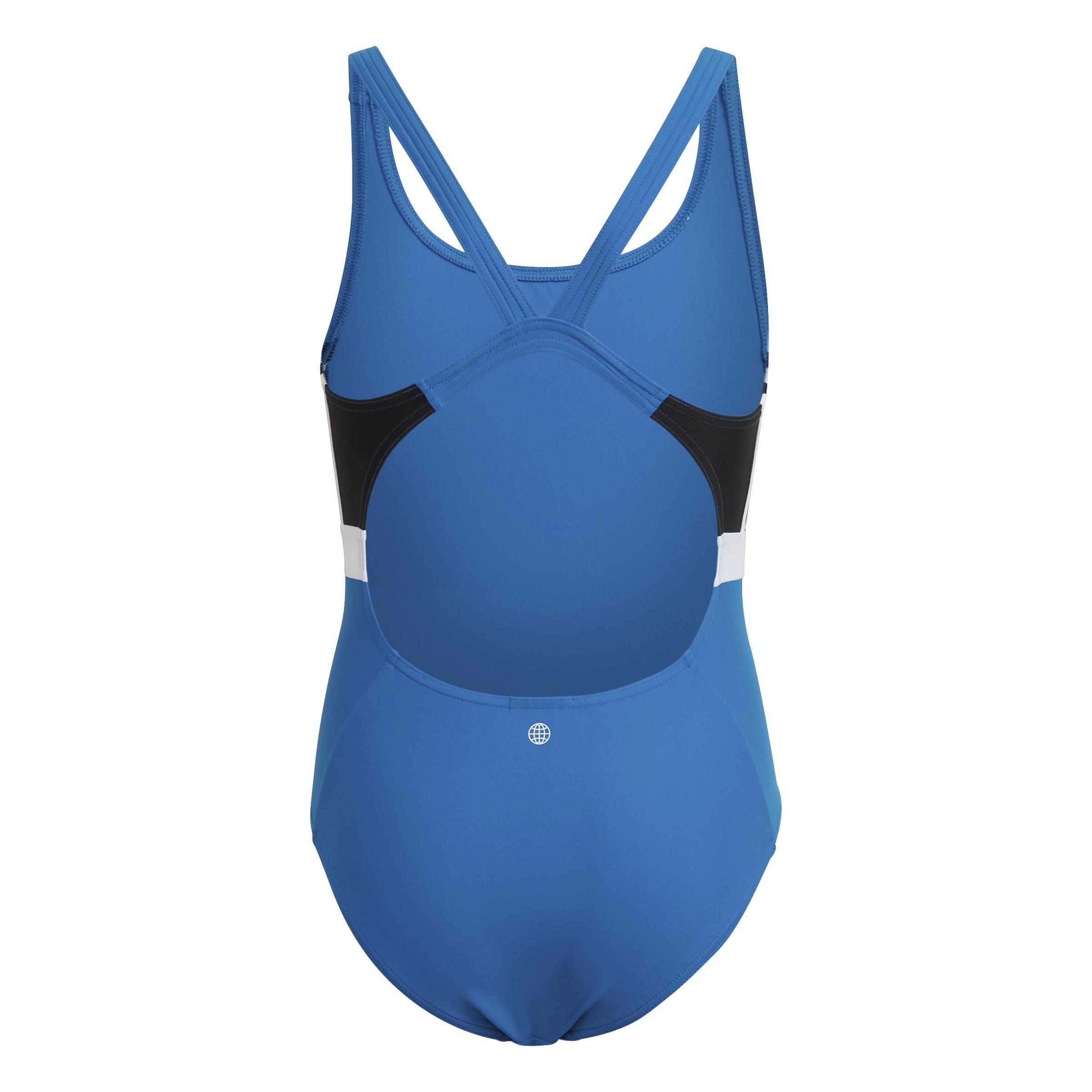 Kids Colorblock 3-Stripes Swimsuit, Blue, A901_ONE, large image number 2