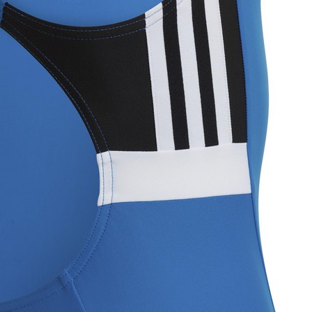 Kids Girls Colorblock 3-Stripes Swimsuit, Blue, A901_ONE, large image number 4