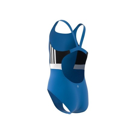 Kids Girls Colorblock 3-Stripes Swimsuit, Blue, A901_ONE, large image number 12