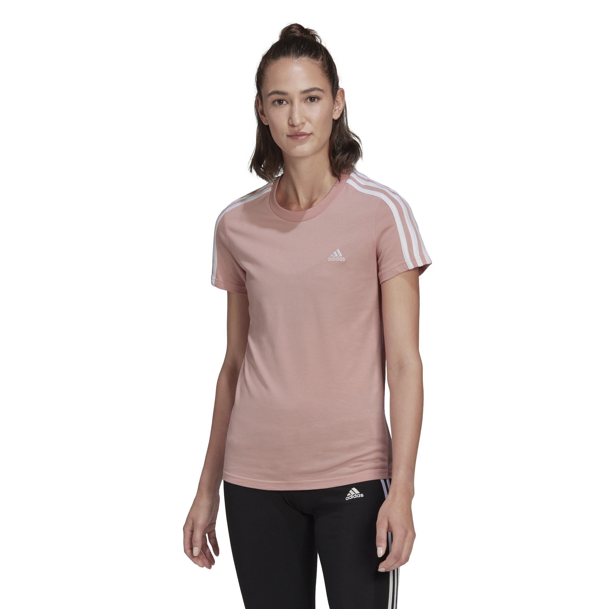 Essentials Slim 3-Stripes T-Shirt, Pink, A901_ONE, large image number 0