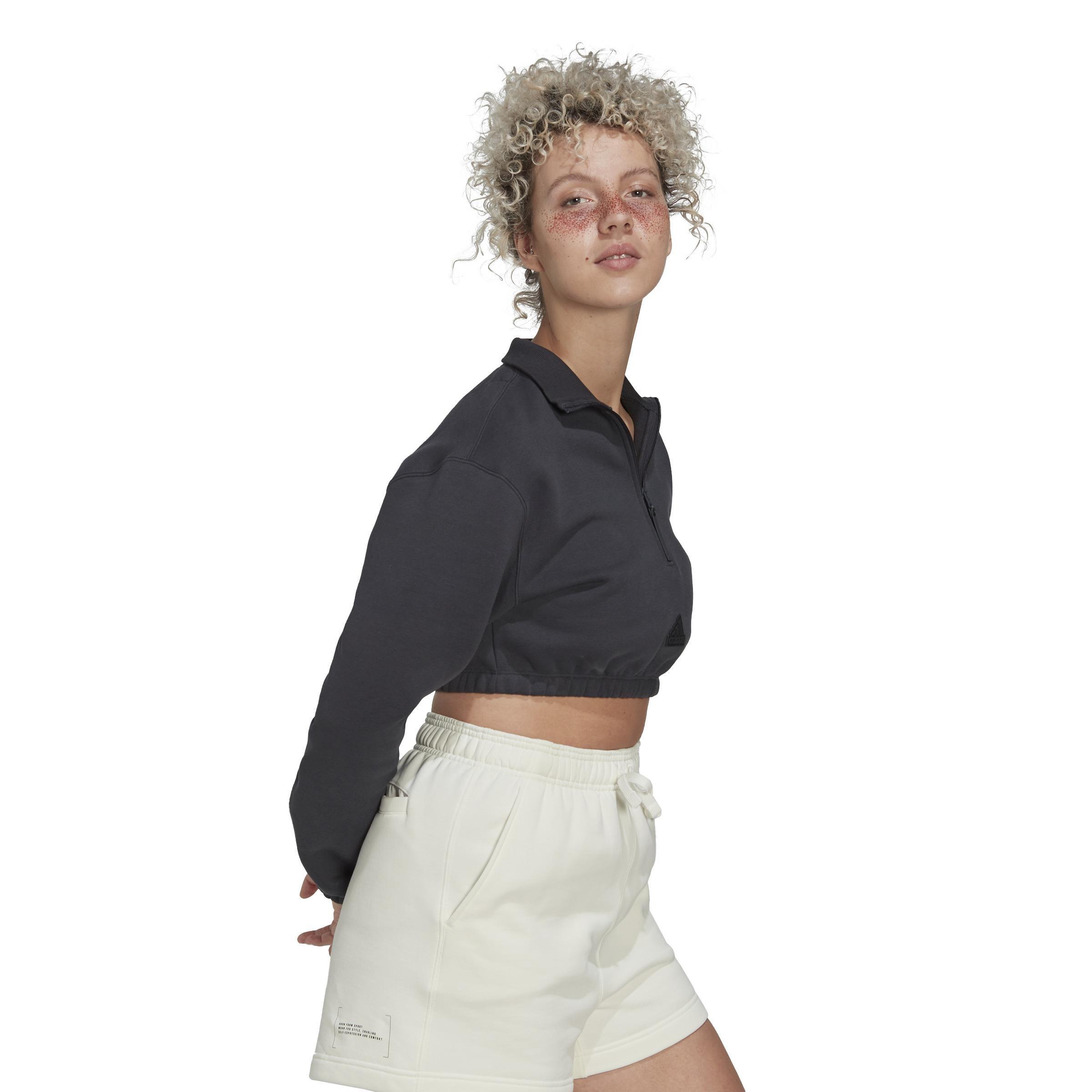 Cropped Half-Zip Sweatshirt, Grey, A901_ONE, large image number 0