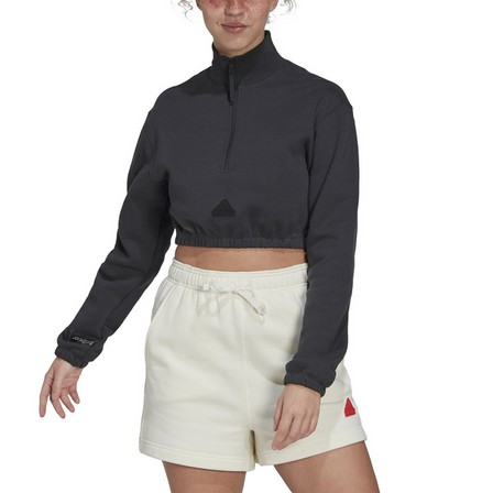 Women Cropped Half-Zip Sweatshirt, Grey, A901_ONE, large image number 1