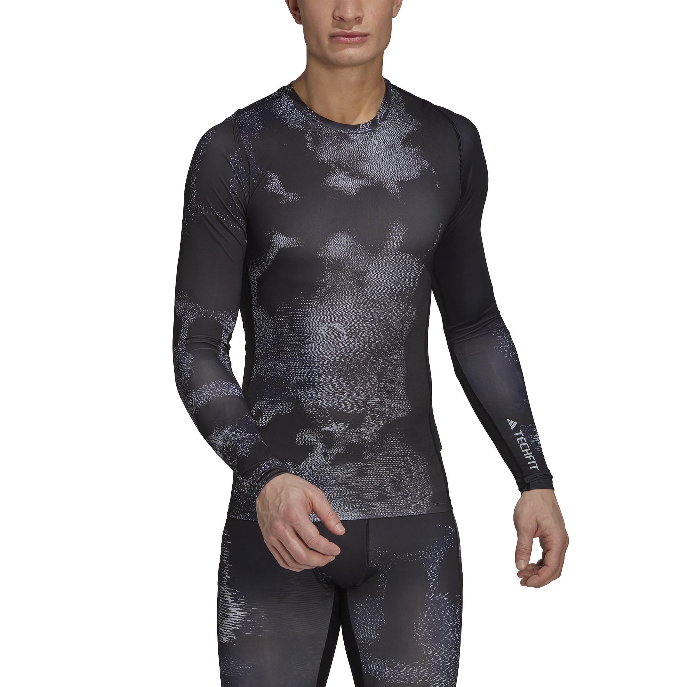 Techfit Allover Print Training Long-Sleeve Top, Multicolour, A901_ONE, large image number 1