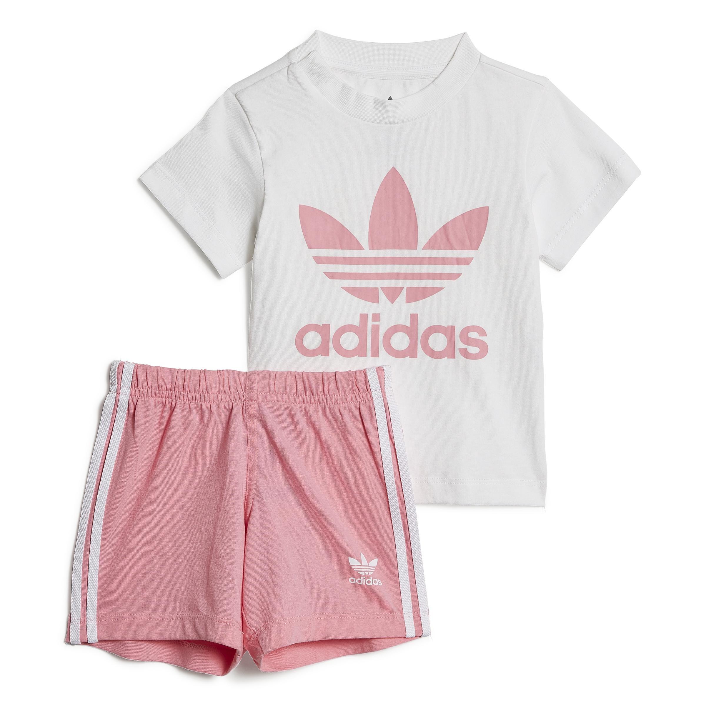 Unisex Kids Trefoil Shorts Tee Set, White, A901_ONE, large image number 0