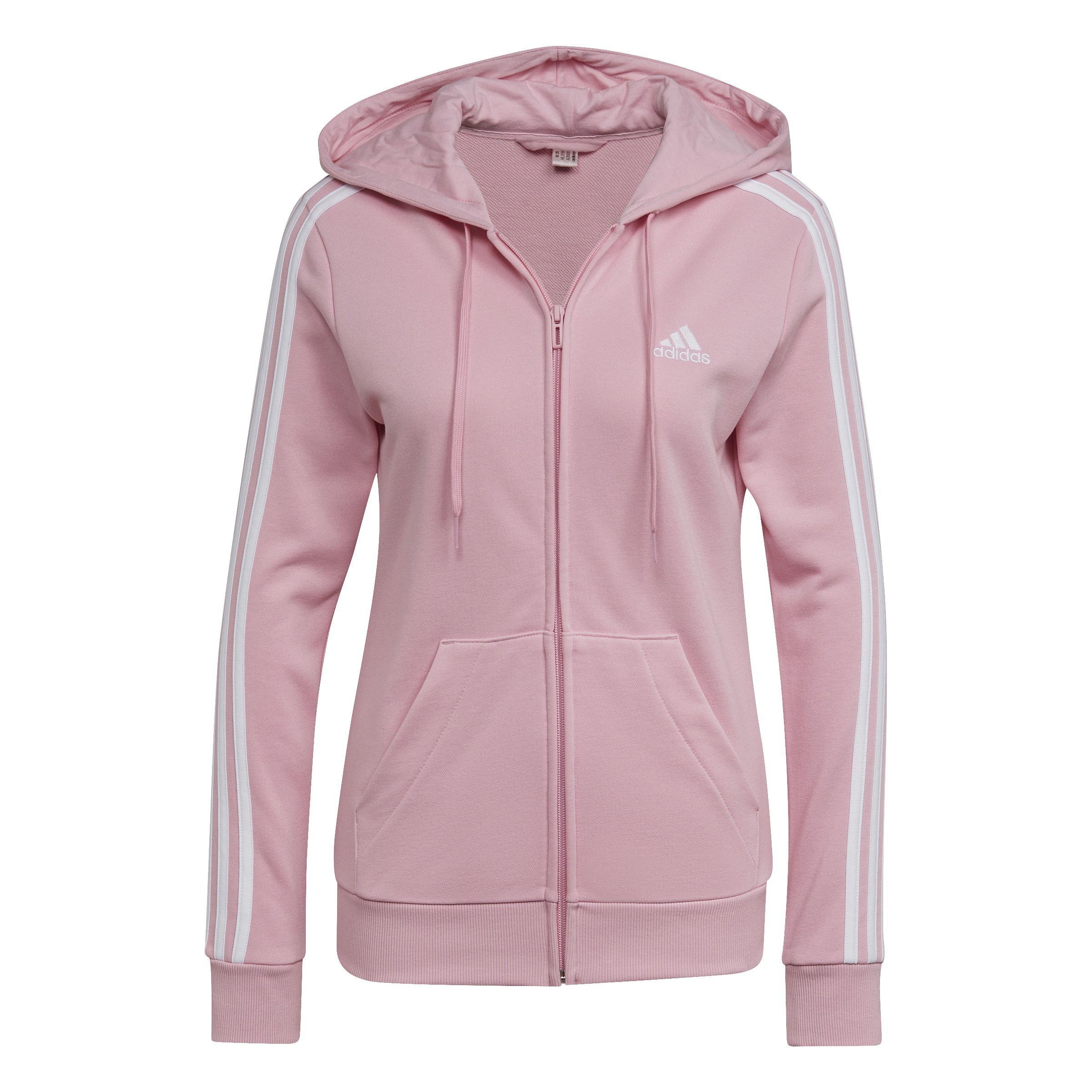 Essentials French Terry 3-Stripes Full-Zip Hoodie, Pink, , large image number 0