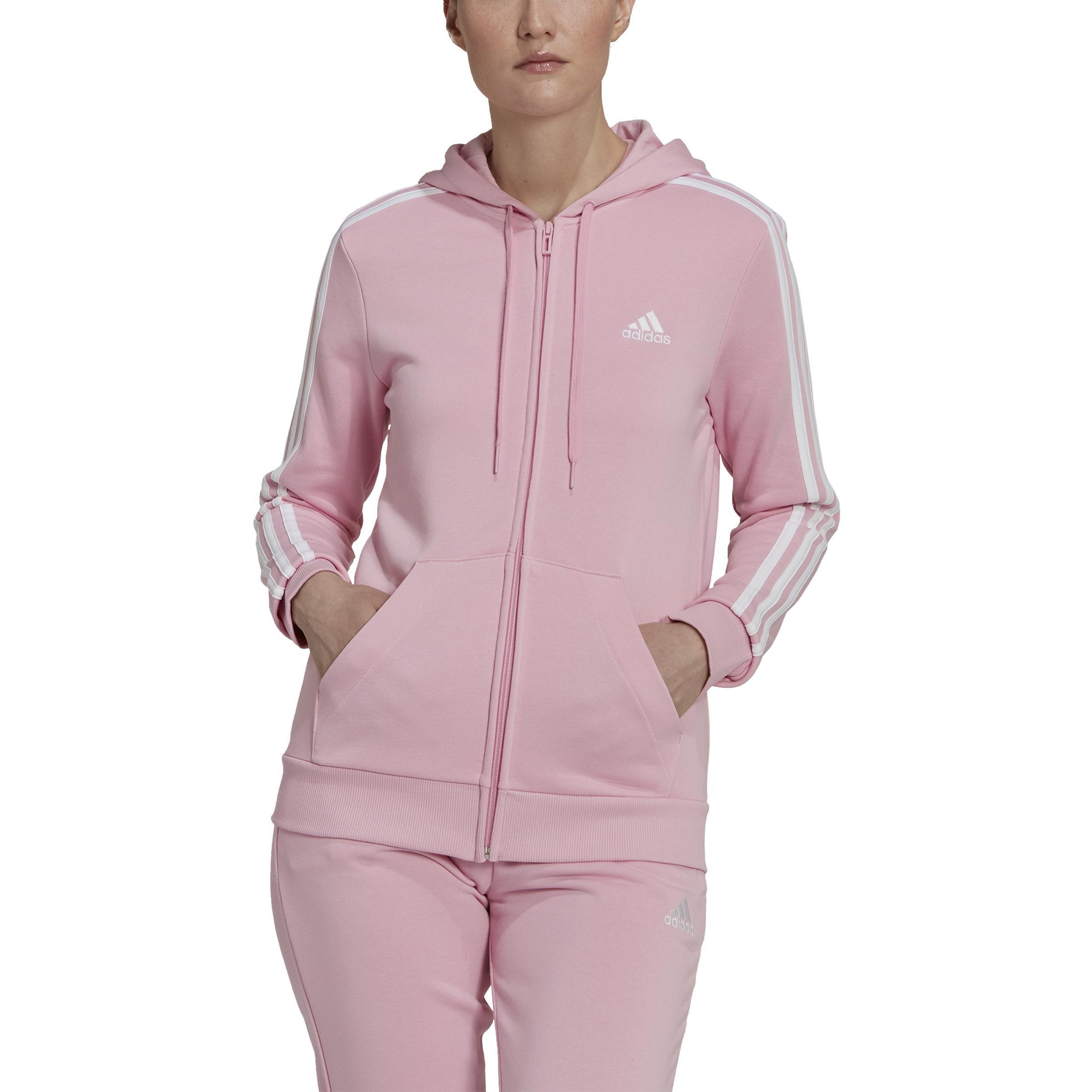 Essentials French Terry 3-Stripes Full-Zip Hoodie, Pink, , large image number 1