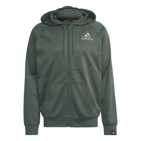 Men Aeroready Game And Go Small Logo Full-Zip Hoodie, Green, A901_ONE, large image number 0