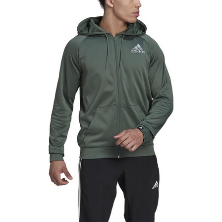 Men Aeroready Game And Go Small Logo Full-Zip Hoodie, Green, A901_ONE, large image number 2