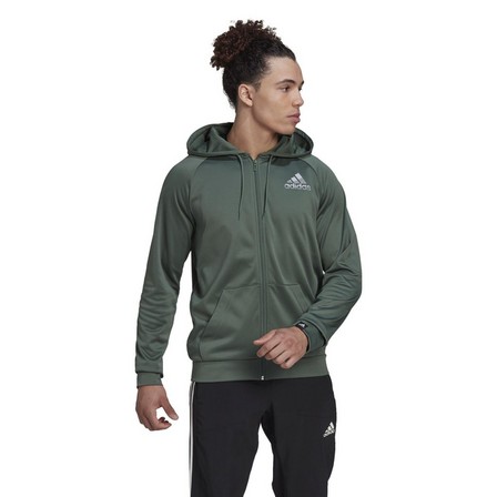 Men Aeroready Game And Go Small Logo Full-Zip Hoodie, Green, A901_ONE, large image number 8
