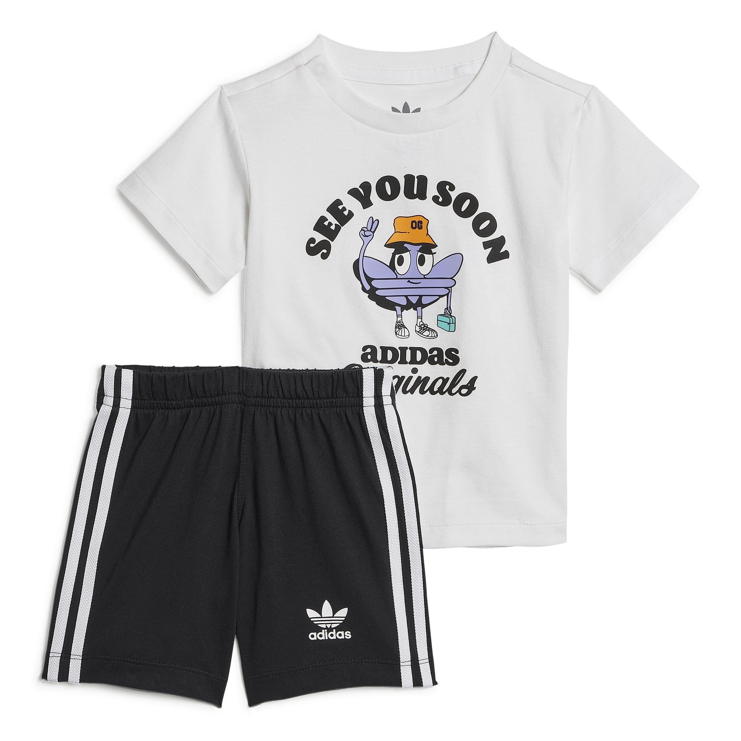 Unisex Kids Trefoil Shorts and Tee Set, White, A901_ONE, large image number 0