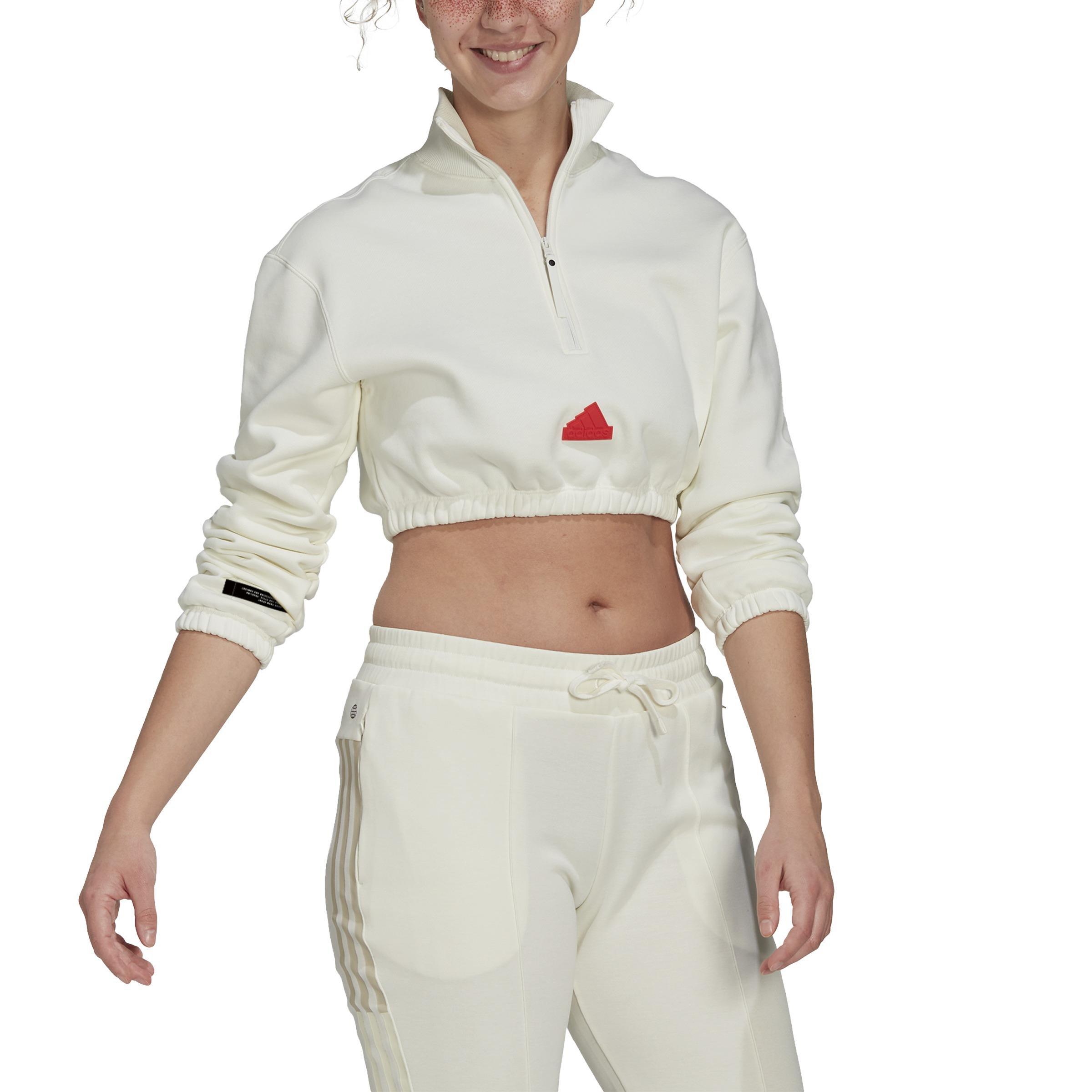 Cropped Half-Zip Sweatshirt, White, , large image number 0