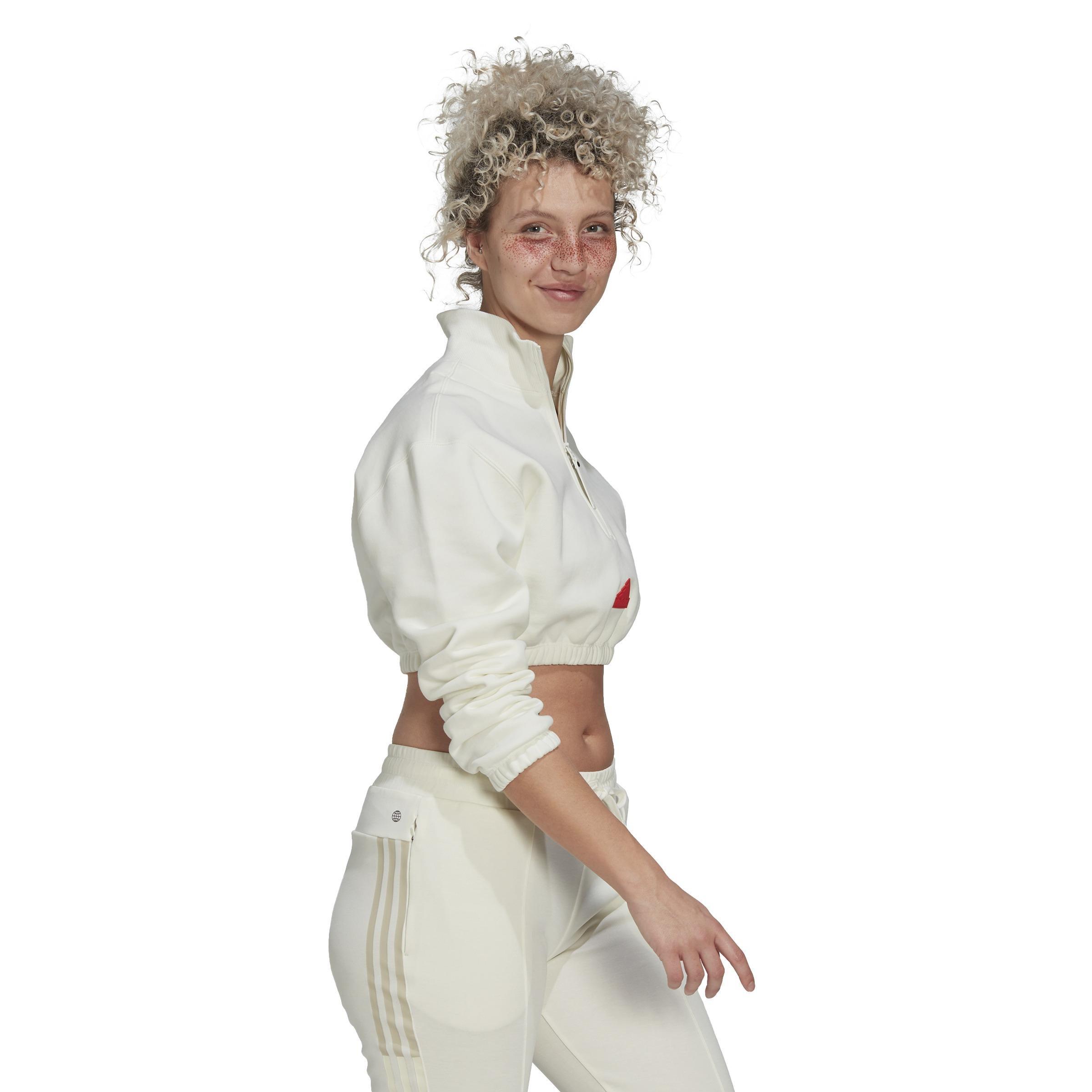 Cropped Half-Zip Sweatshirt, White, A901_ONE, large image number 1