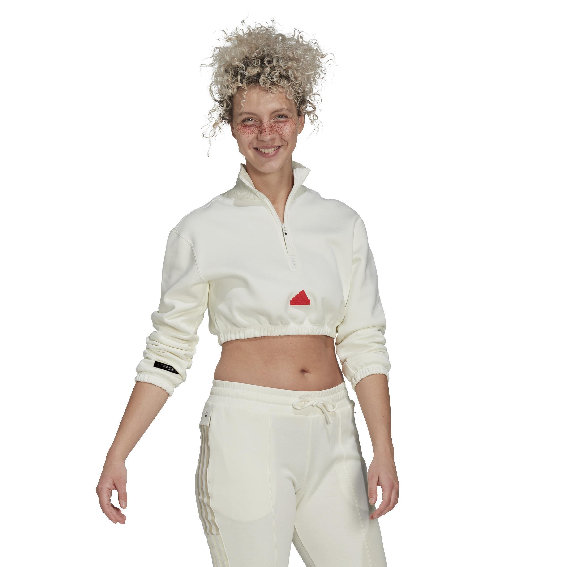 Cropped Half-Zip Sweatshirt, White, , large image number 8