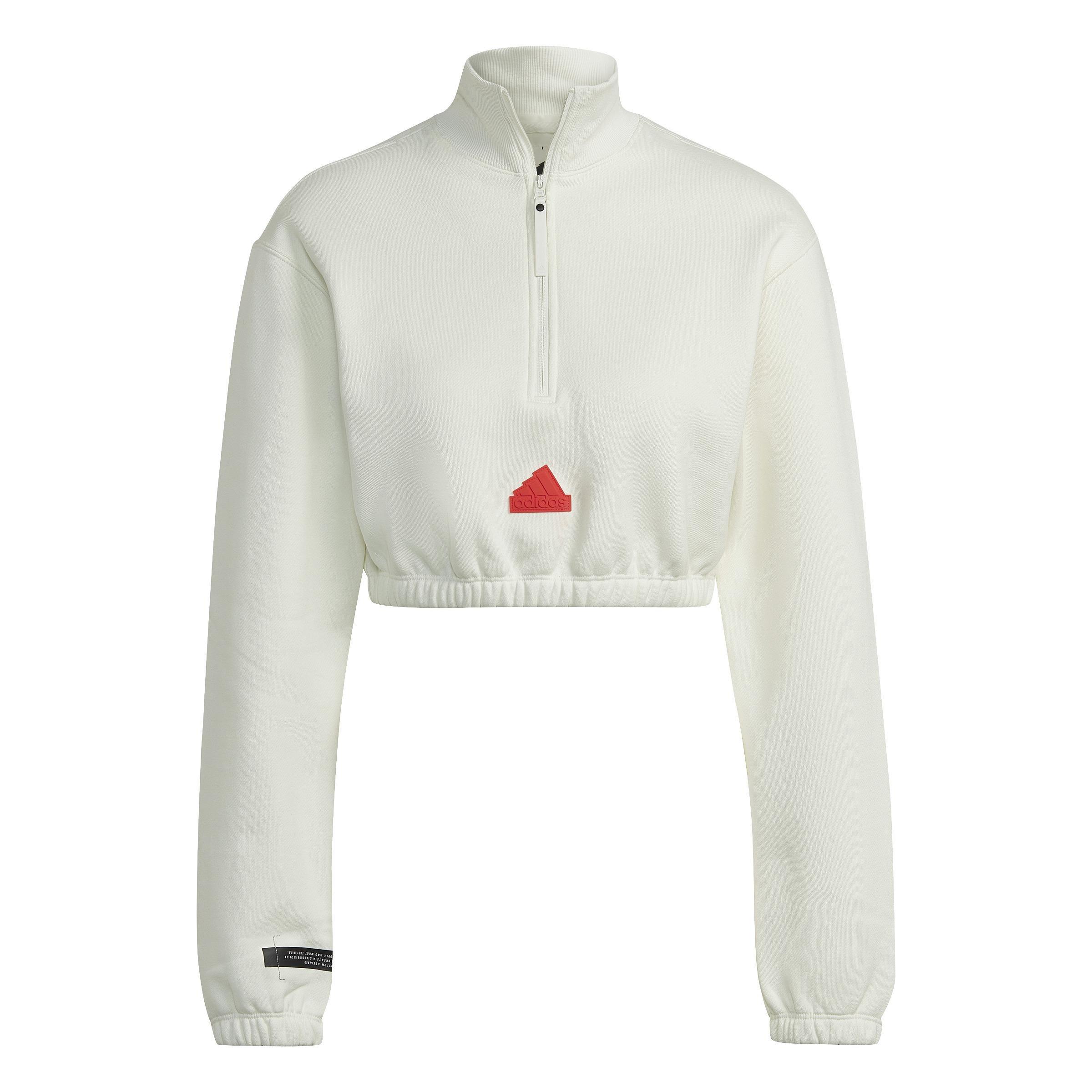 Cropped Half-Zip Sweatshirt, White, , large image number 9
