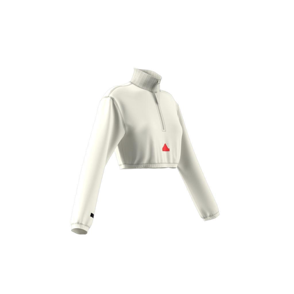 Cropped Half-Zip Sweatshirt, White, , large image number 12